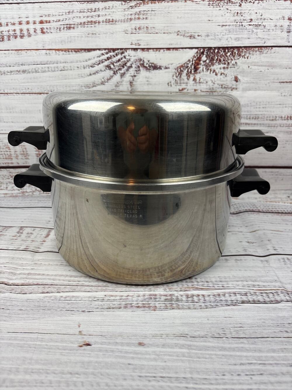 Vintage Saladmaster Stainless Steel Stock Pot 6.5 Quart Tri Clad 18-8 Dome Lid